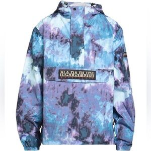 NWT Napapijri Freestrider AOP Anorak pullover Blue tie dye jacket